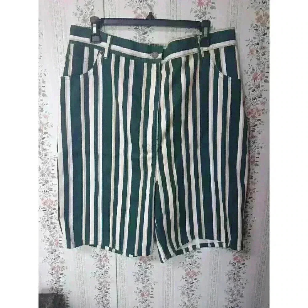 Vintage Carolina Bay Plus Green Striped Shorts Size 20W Women's